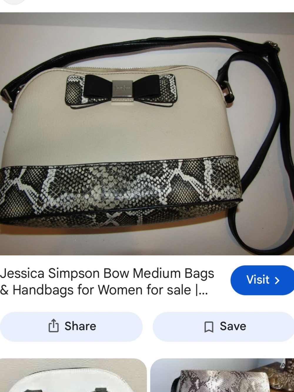 Jessica Simpson White Crossbody with Black Snake-Print Trim and Bow new no tags
